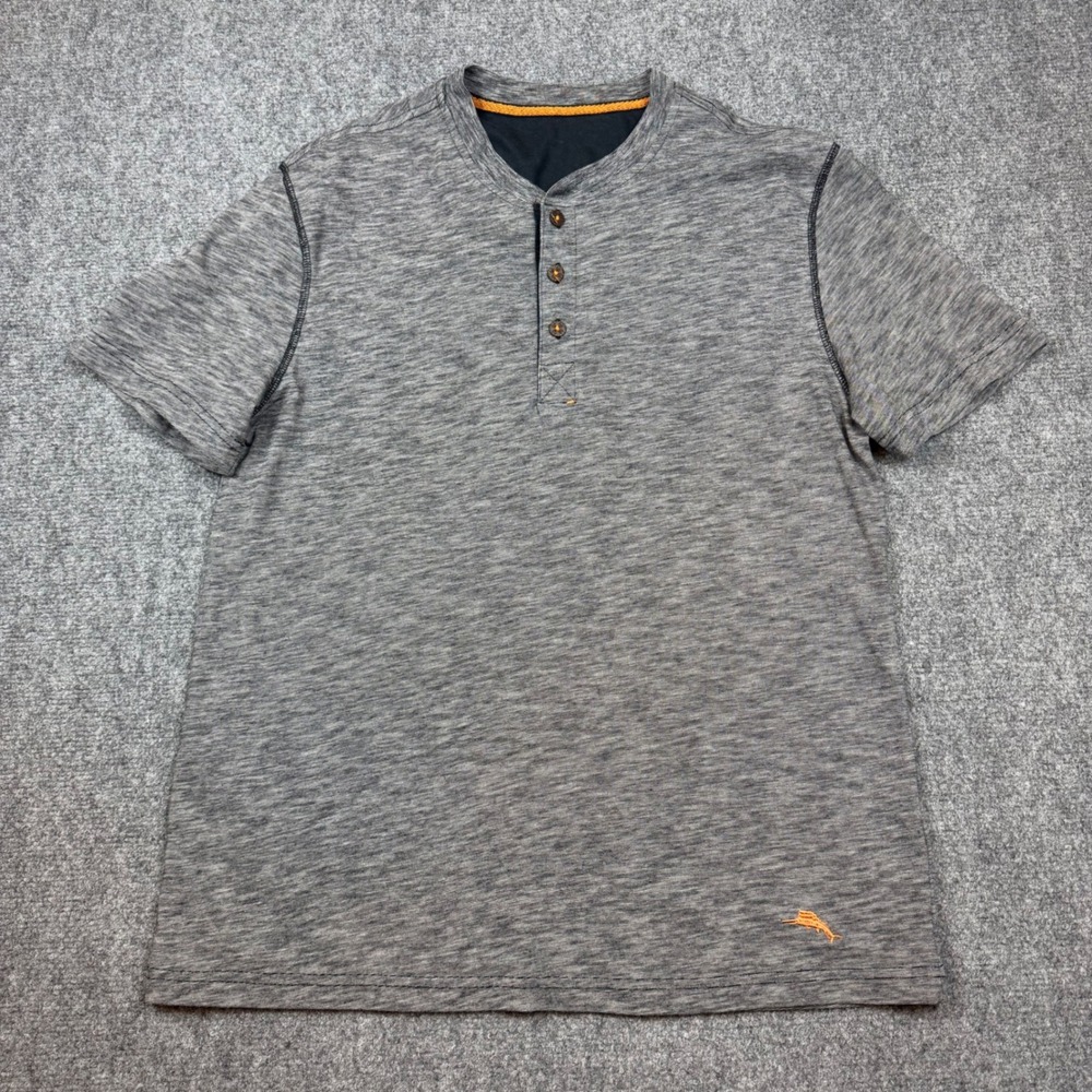Tommy Bahama Mens Gray Space Dye Short Sleeve Henley Shirt Size Medium